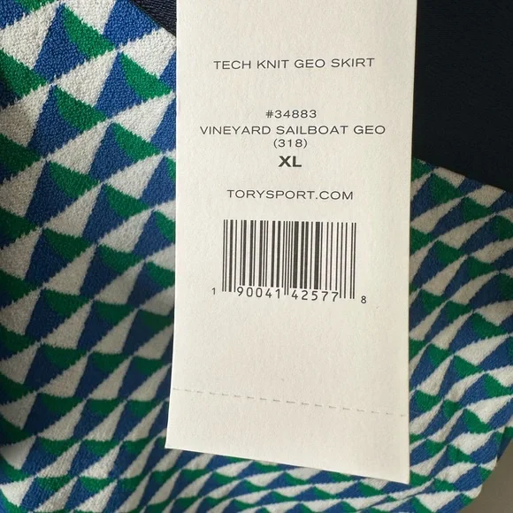 Tory Sport Tech Knit Geo Print Skirt Size XL Blue Green Vineyard Sailboat Print